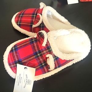 Kids Plaid Plush Bear scuff Slippers
